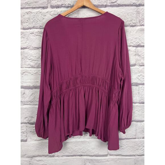 TORRID Women's 3X (3) Purple Rayon Slub Smocked Waist Peasant Flowy L/S Blouse - Picture 3 of 10